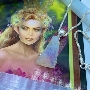 Rainbow Moonstone Rough Solid Sterling Silver Pendant On Popcorn Chain